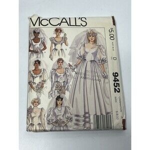 Princess Wedding Dress Size 6 8 10 Bridesmaid Gown UNCUT Pattern M9452 Vtg 80s